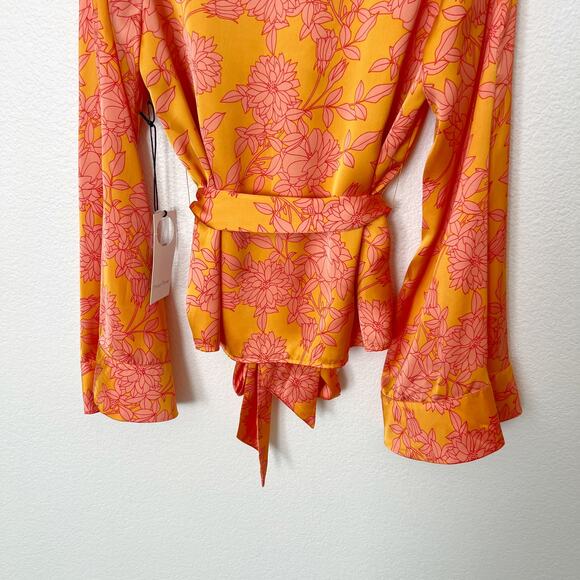 [Privacy Please] Orange Floral Print Bell Sleeve Linnea Wrap Blouse NWT Medium M - Picture 9 of 12